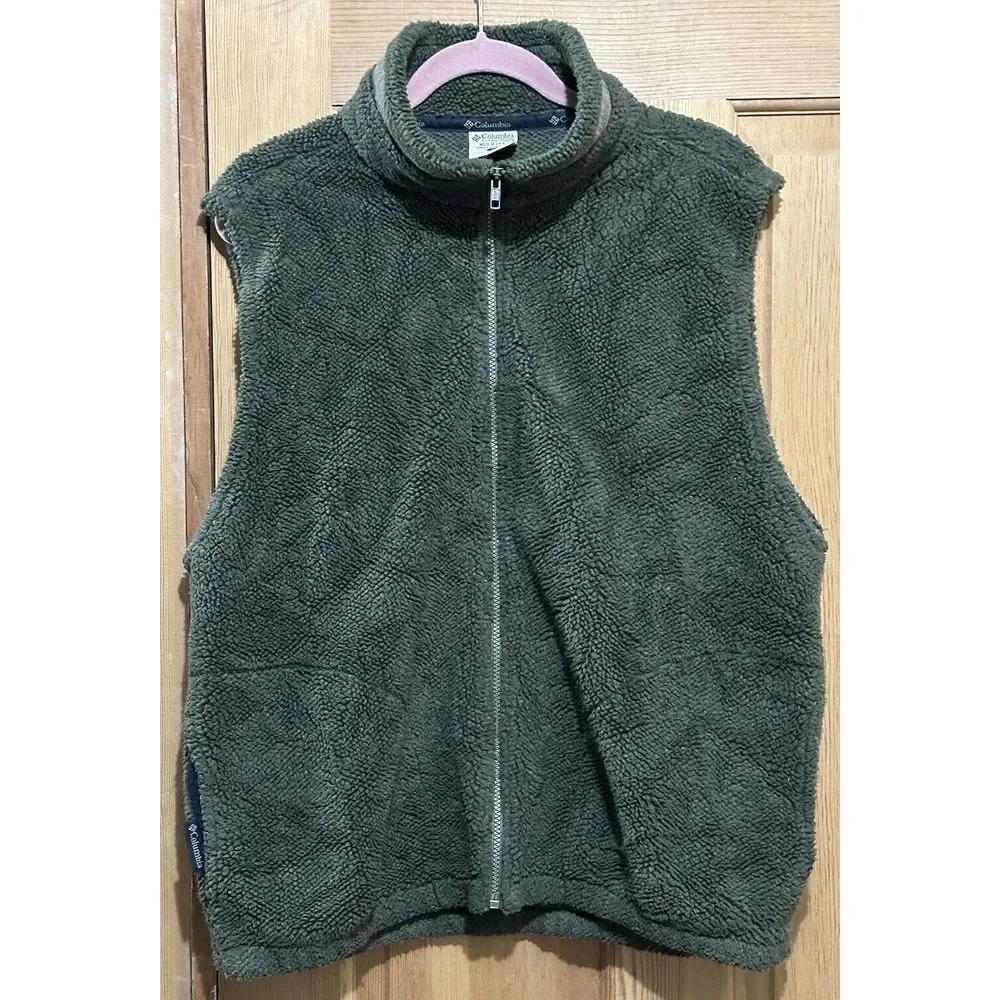 Vintage Columbia Fleece Vest‎ Mens Heathered Forest Green 90s USA Large EUC